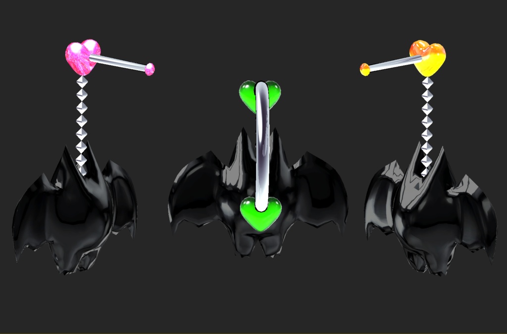 【VRC想定】蝙蝠お化けのへそピ&ピアスセット【複数対応プレハブ付】