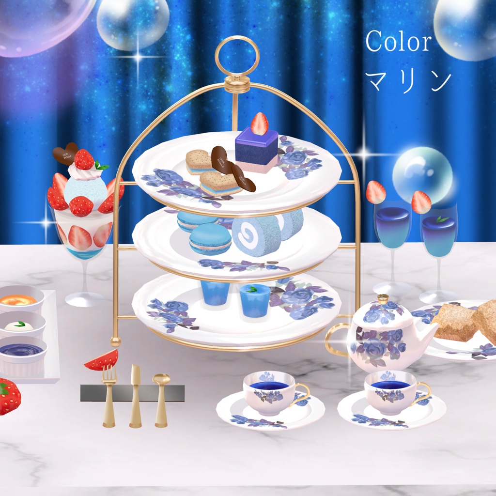 【3Dモデル】いちごづくしなアフタヌーンティーセット