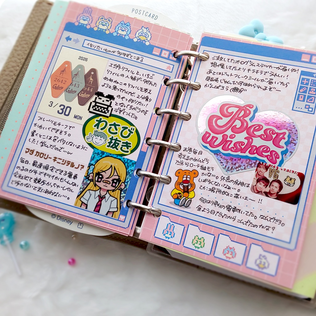 【ミニ6手帳リフィル】フリーページ/メモリフィル/レトロPC柄/ドット絵〈POPO CHAN'S〉