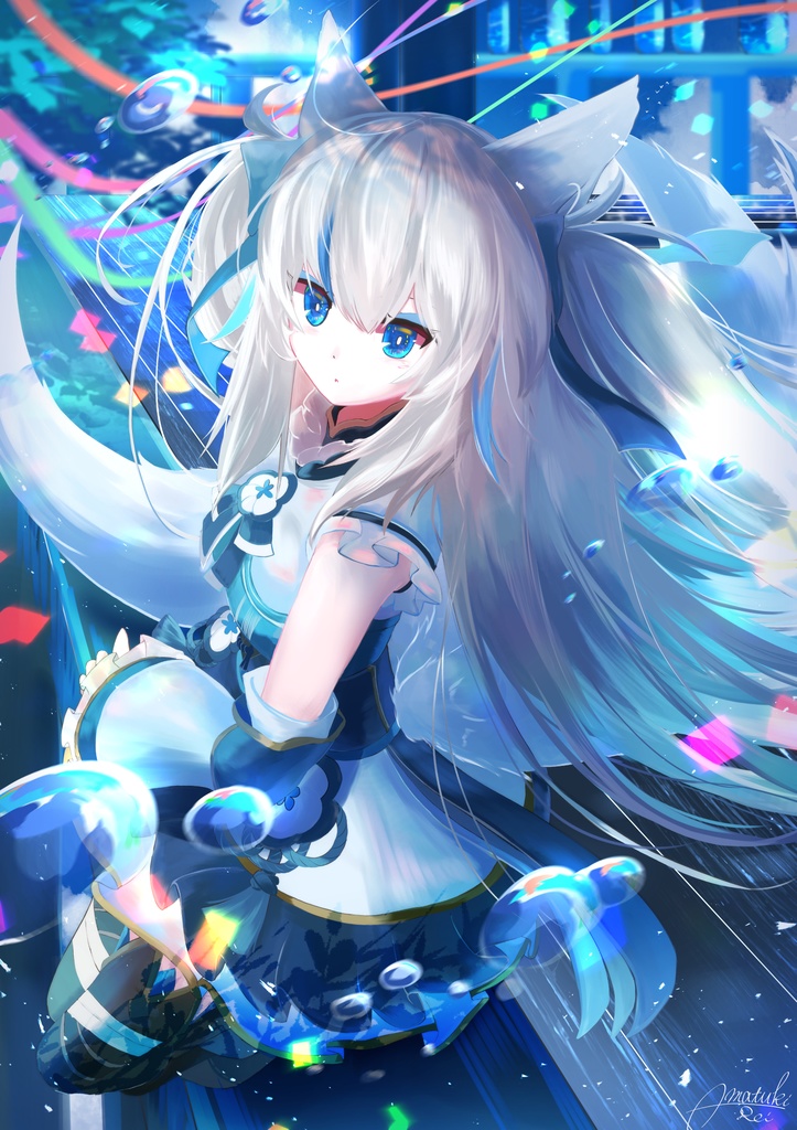 狐狐音の前もこもこブランケット【蒼の色Ver】