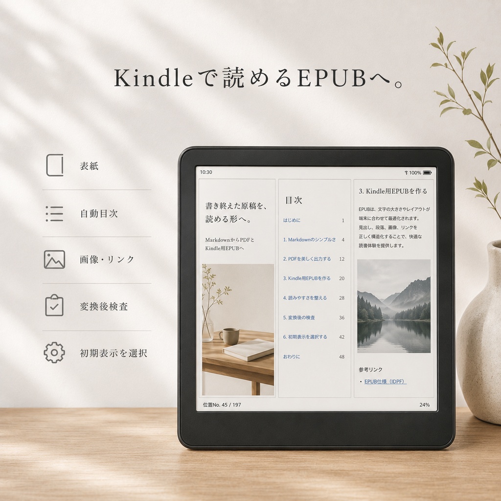 Publishing OS PDF / EPUB版|Markdown原稿をPDF・Kindle用EPUBへ変換するWindows向けセット