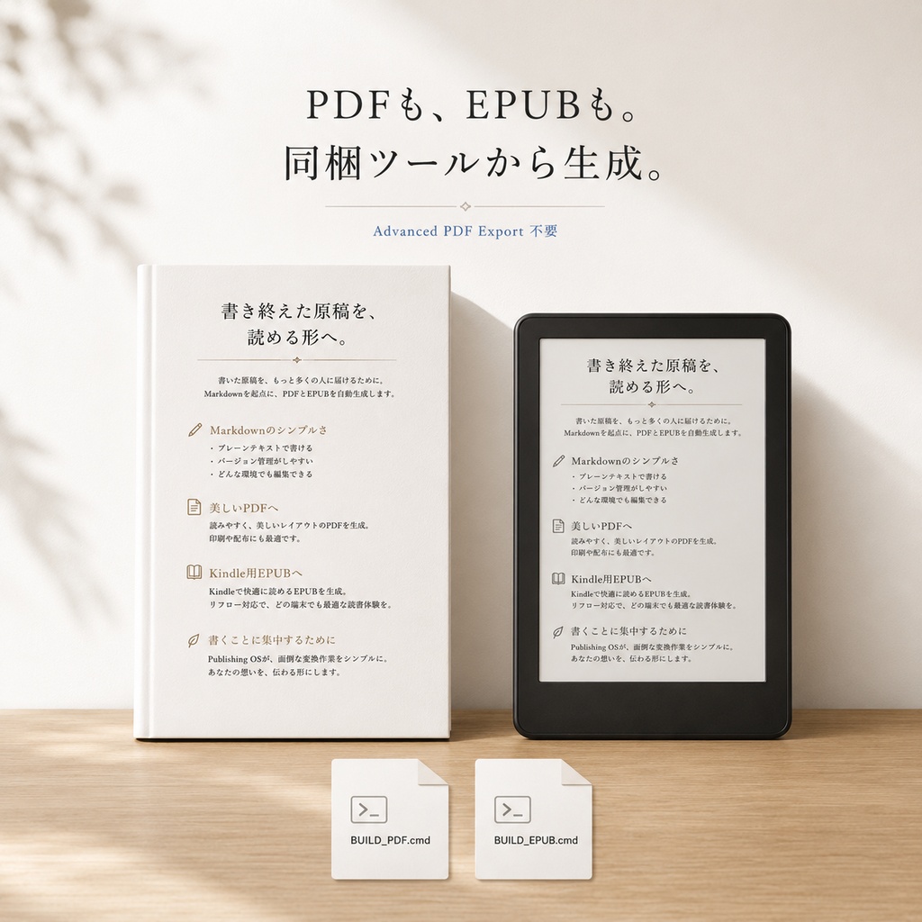 Publishing OS PDF / EPUB版|Markdown原稿をPDF・Kindle用EPUBへ変換するWindows向けセット