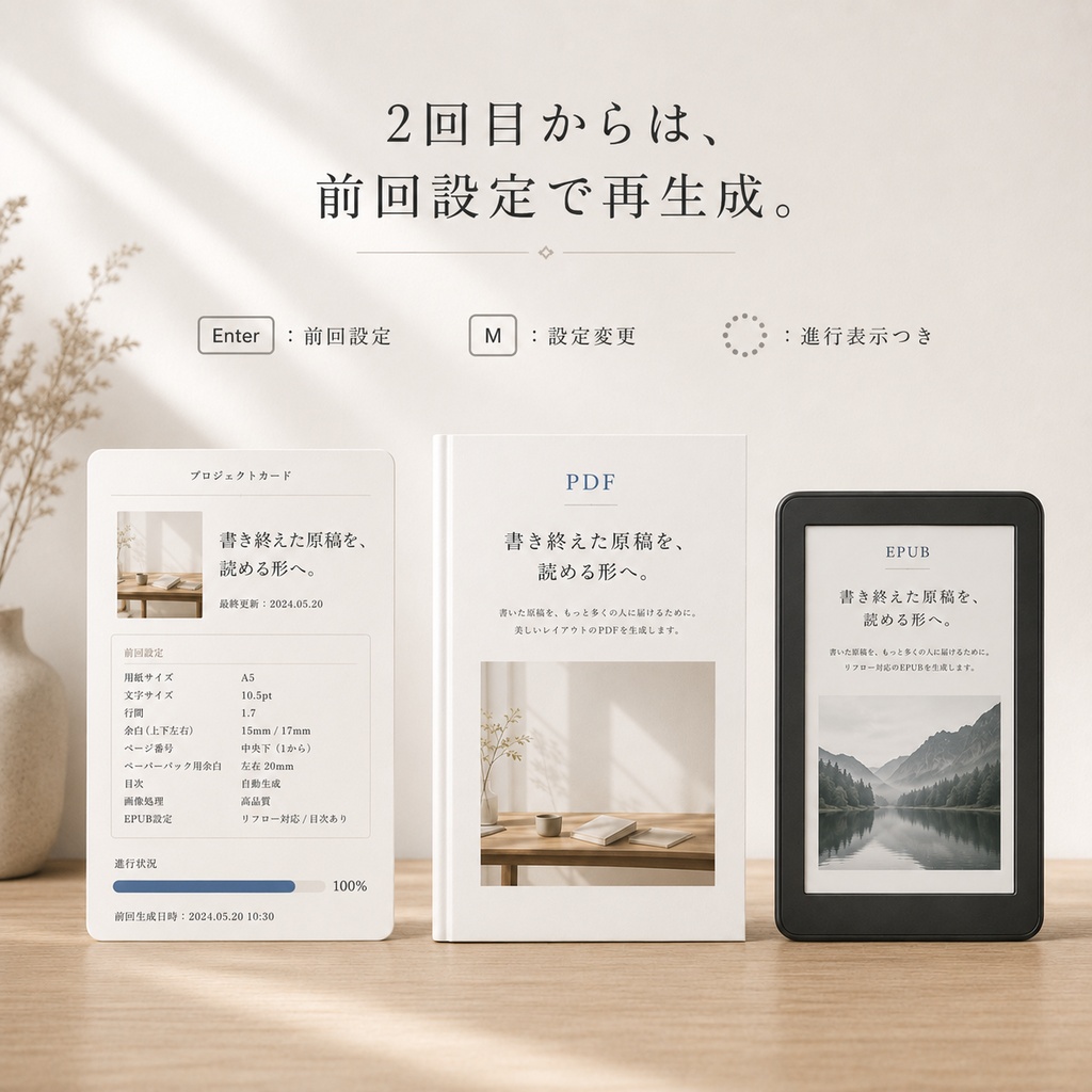 Publishing OS PDF / EPUB版|Markdown原稿をPDF・Kindle用EPUBへ変換するWindows向けセット