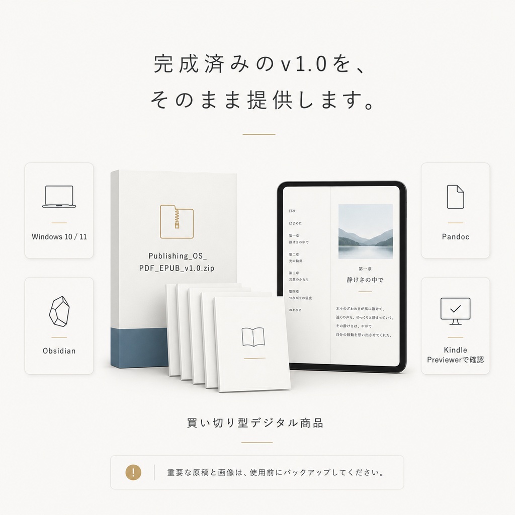 Publishing OS PDF / EPUB版|Markdown原稿をPDF・Kindle用EPUBへ変換するWindows向けセット