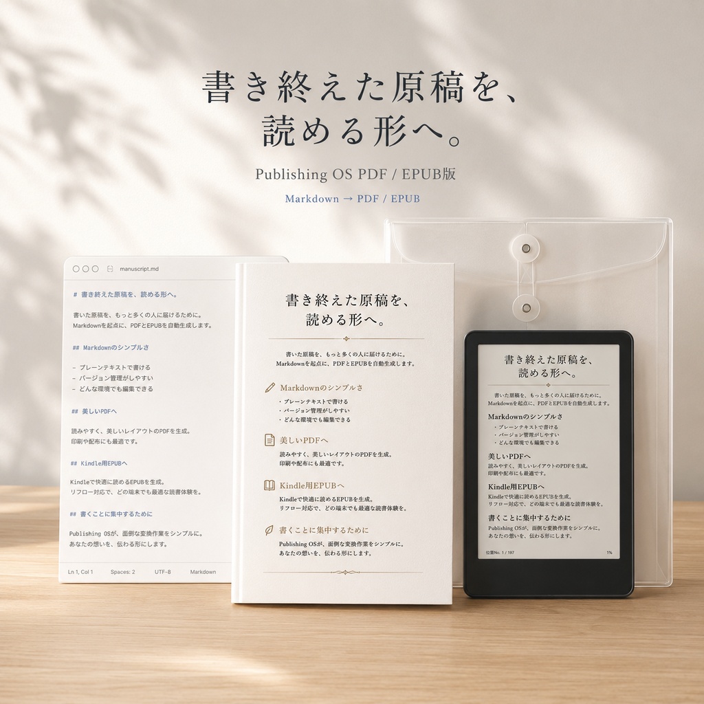 Publishing OS PDF / EPUB版|Markdown原稿をPDF・Kindle用EPUBへ変換するWindows向けセット