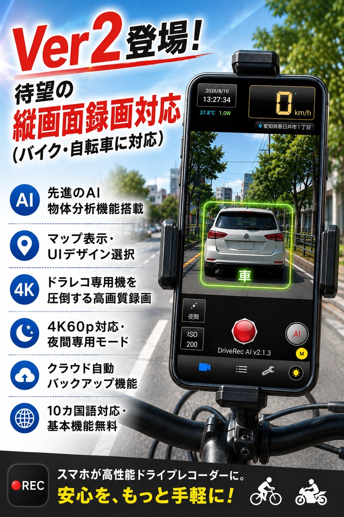 AI機能搭載ドライブレコーダーアプリ