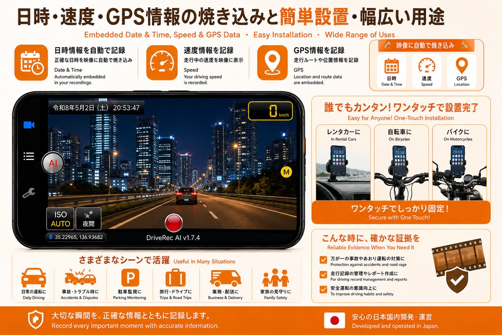 AI機能搭載ドライブレコーダーアプリ