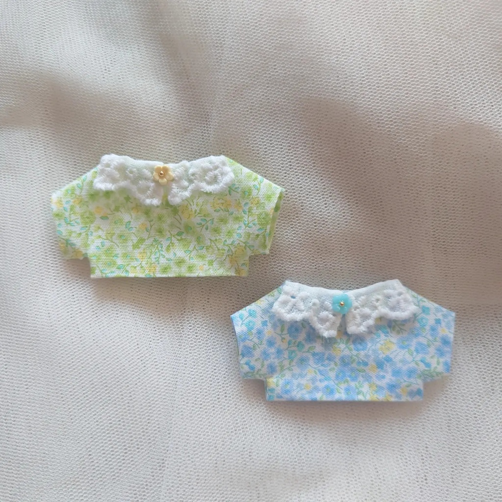 10cmぬい用シャツセット 花ブルー&ミント