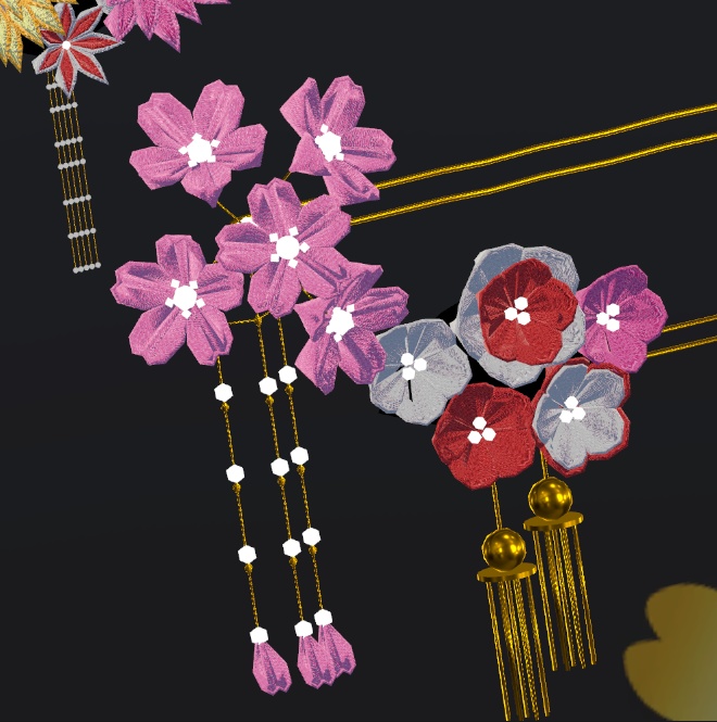 つまみ細工かんざし4点セット【Physbone設定済み】