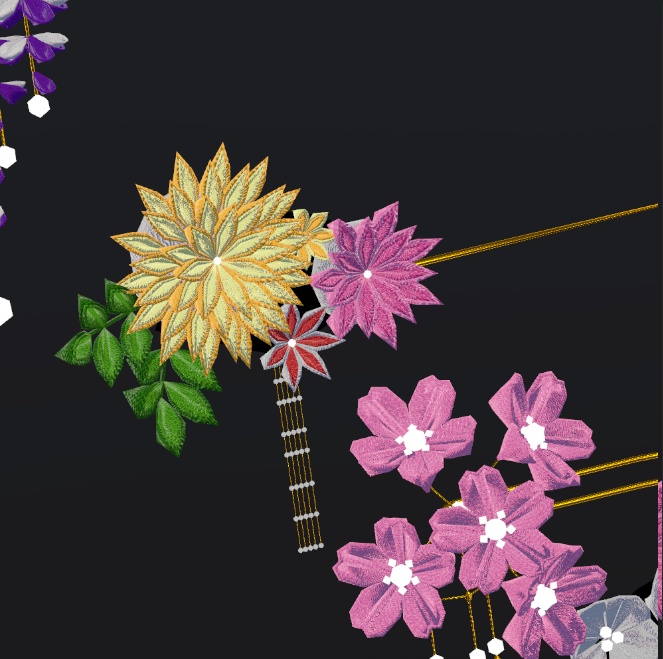 つまみ細工かんざし4点セット【Physbone設定済み】