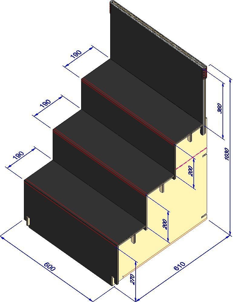 組立式展示台 はれのぶたい(大)3段 ホワイト/ブラック(603)