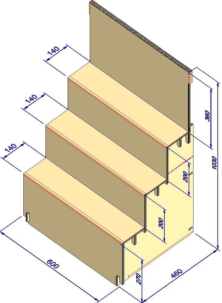 組立式展示台 はれのぶたい(中)3段 ナチュラルカラー(413)