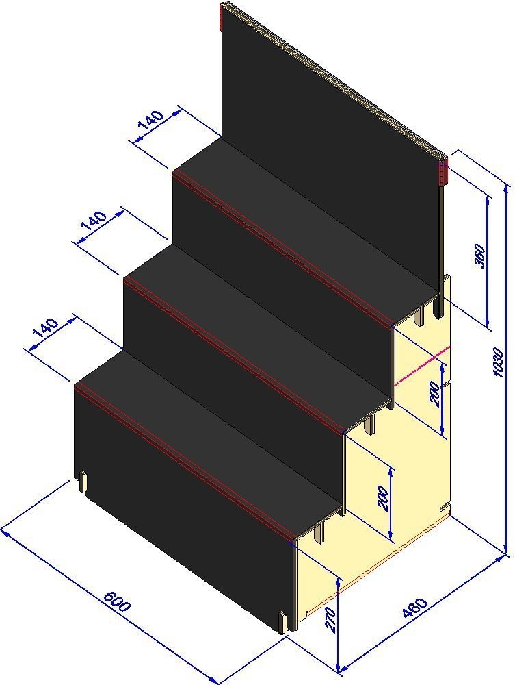 組立式展示台 はれのぶたい(中)3段 ホワイト/ブラック(403)