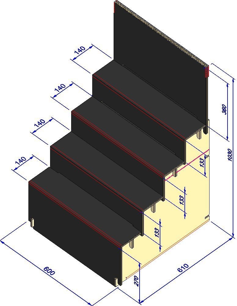 組立式展示台 はれのぶたい(大)4段 ホワイト/ブラック(604)