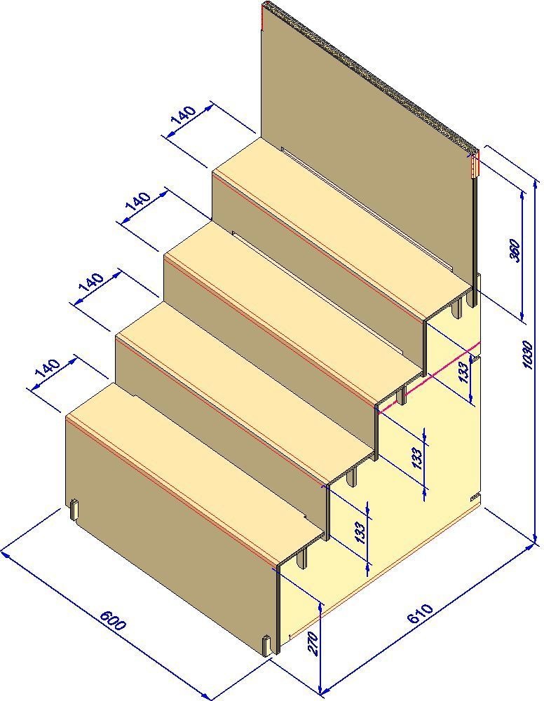 New! 組立式展示台 はれのぶたい(大)4段 ナチュラルカラー(614)