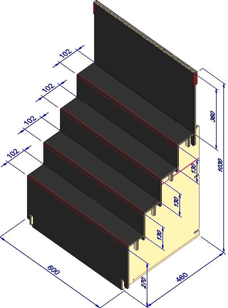 組立式展示台 はれのぶたい(中)4段 ホワイト/ブラック(404)