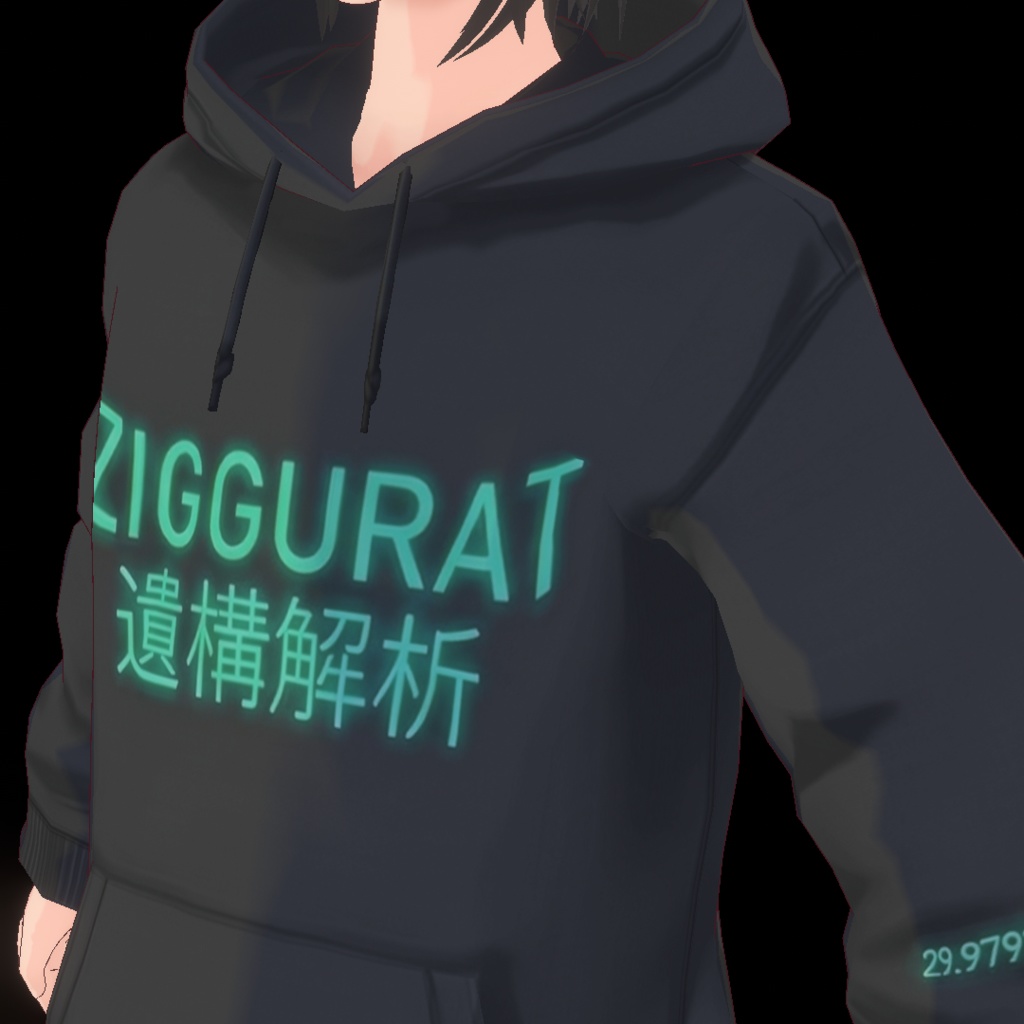 【VRoid】ZIGGURAT パーカー Vol.1 / Ancient Relic Hoodie［漆黒×ネオングリーン発光］