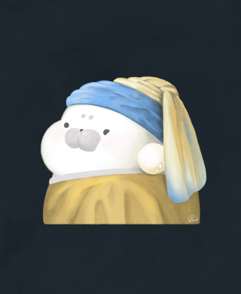 真珠の耳飾りのもちたぷあざらし(F3キャンバス2種)