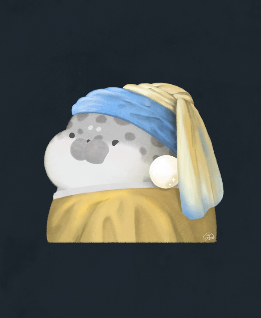 真珠の耳飾りのもちたぷあざらし(F3キャンバス2種)