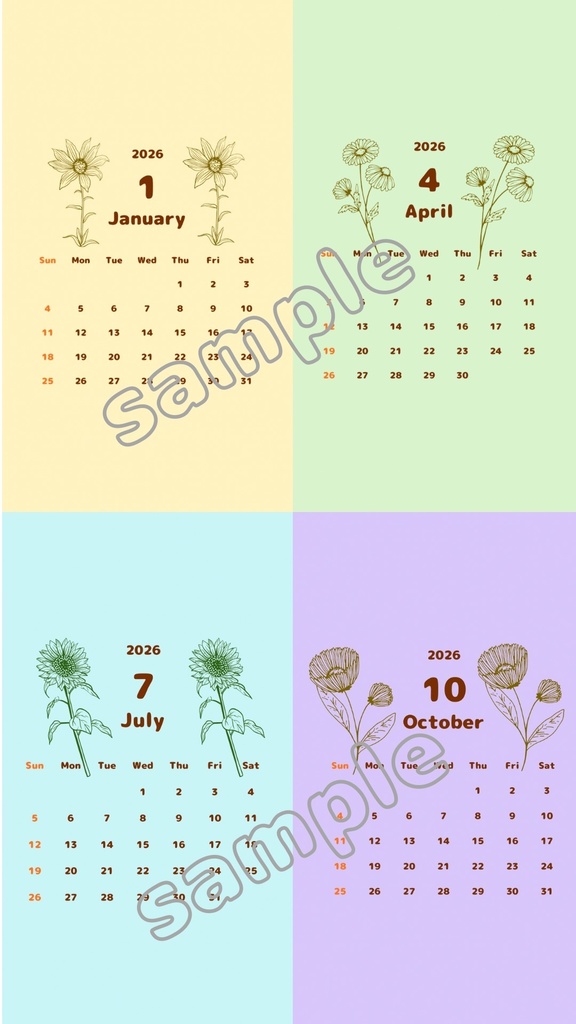 2026年 スマホ壁紙カレンダー(iPhone用・全12ヶ月)|Mon Calme