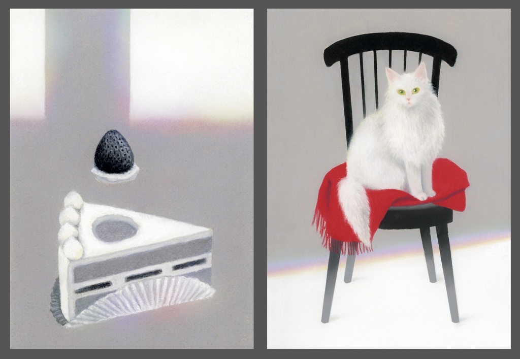 A5プリント／いちご、白猫