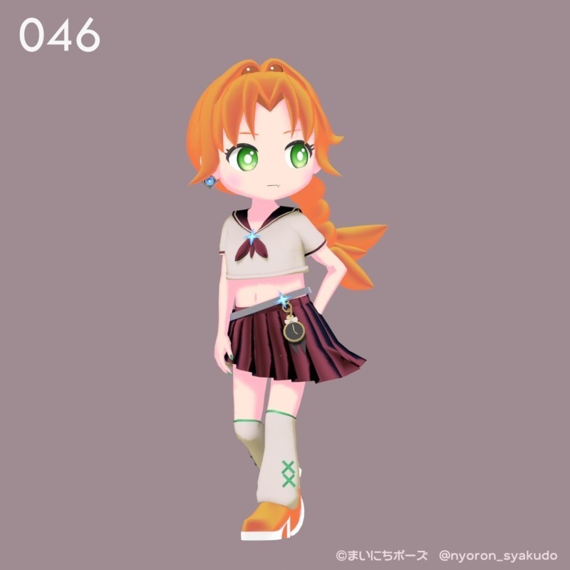 まいにちポーズ【042-048】ギャルっ子ポーズ集|3Dポーズ(Humanoid対応)