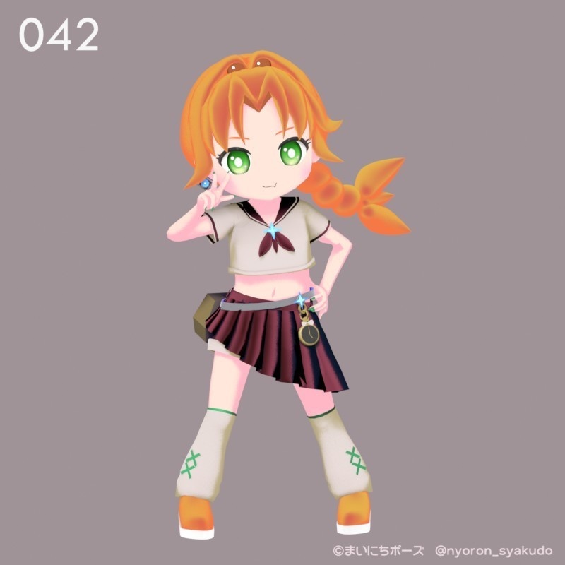 まいにちポーズ【042-048】ギャルっ子ポーズ集|3Dポーズ(Humanoid対応)