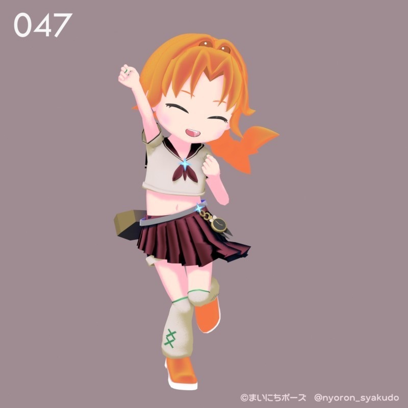 まいにちポーズ【042-048】ギャルっ子ポーズ集|3Dポーズ(Humanoid対応)