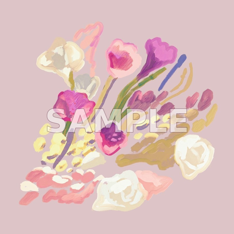 手描きブーケ素材｜くすみピンク背景・JPEG1点