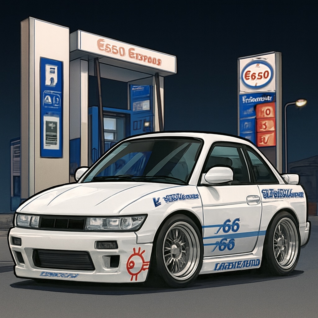 ガソリンスタンドとロケットバニー風デフォルメs13シルビア