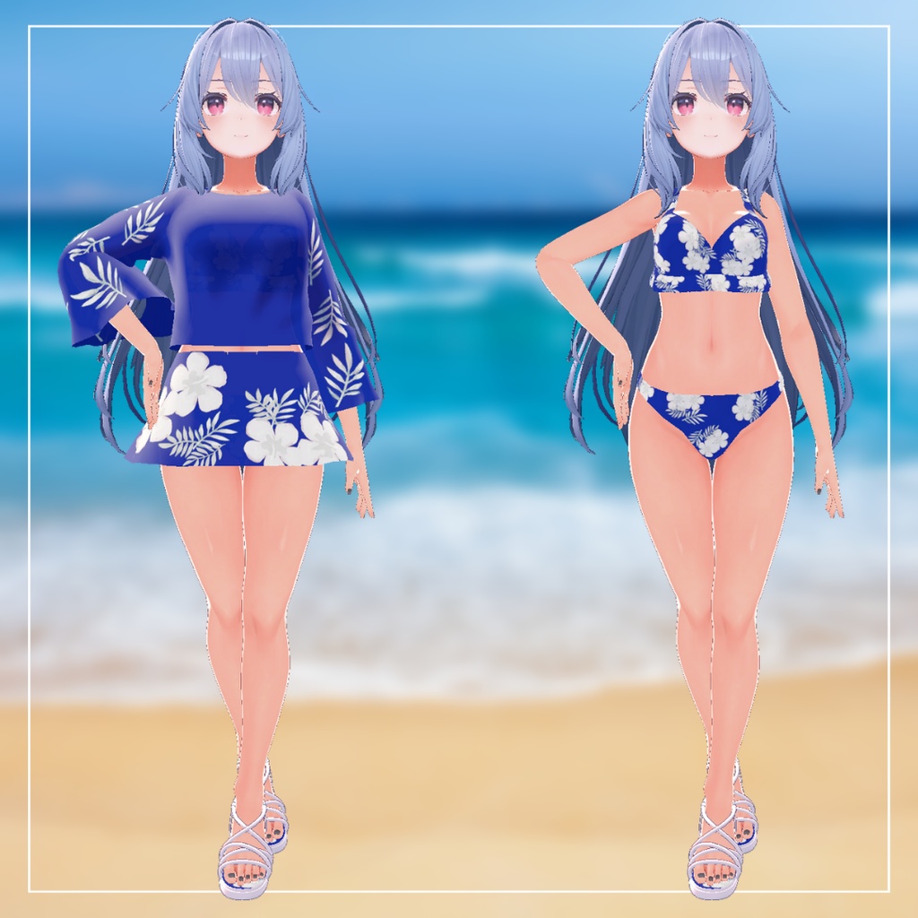 【桔梗対応衣装】ハイビスカス柄ビキニ4点セット&サンダル
