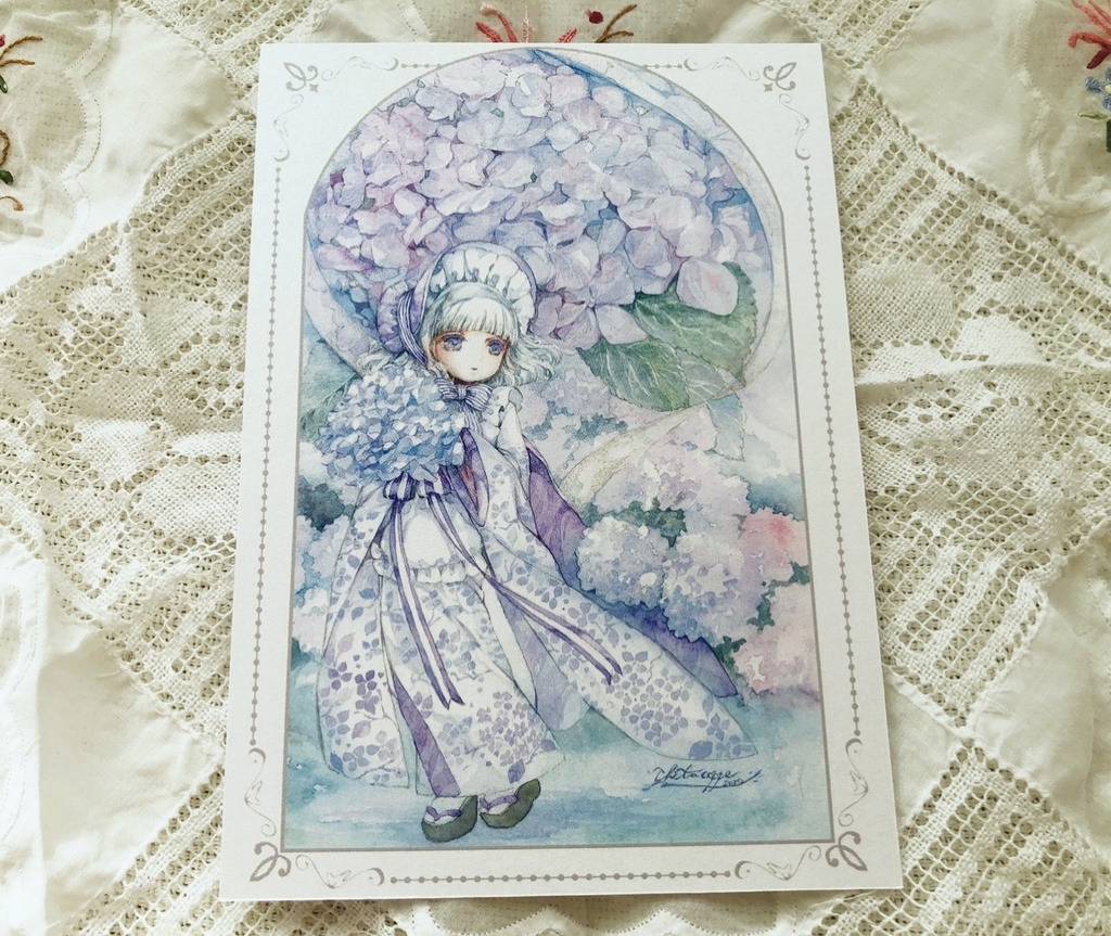 紫陽花と銀の雨★おおきめカード