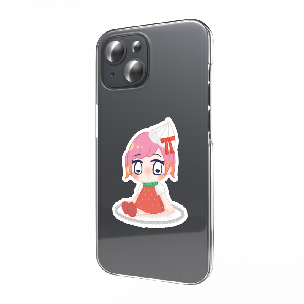 【スマホステッカー】ぴょんことケーキの上のイチゴ