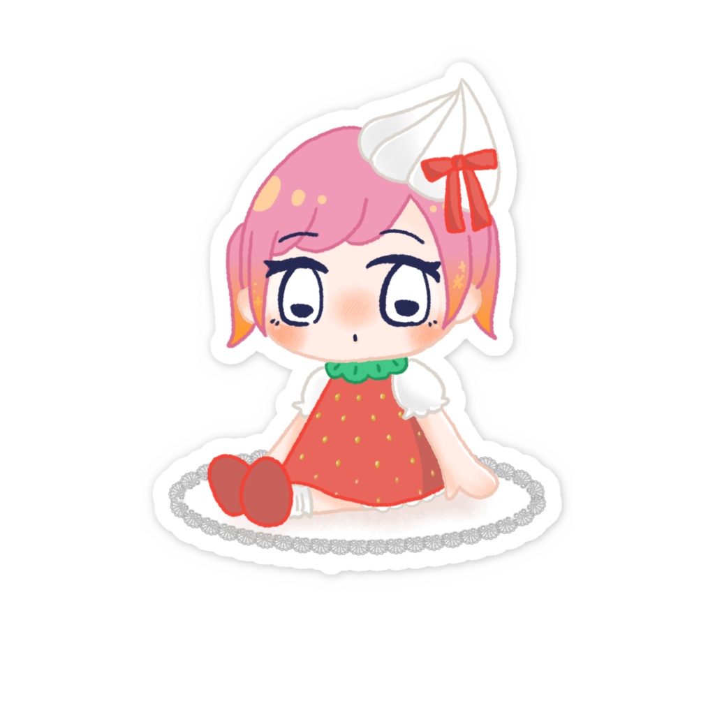 【スマホステッカー】ぴょんことケーキの上のイチゴ