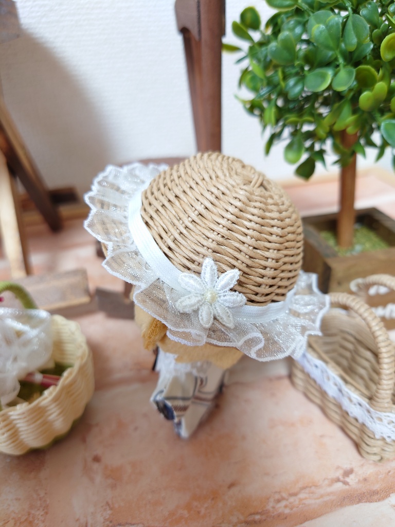 ぬい用　麦わら帽子〜レース