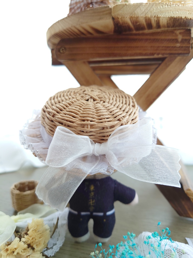 ★MOZ★　ちびぬい服 カンカン帽 吊りズボン 紫 リボン 2セット ぬい用カンカン帽〜フリル＆リボン - 清愛の羽 - BOOTH