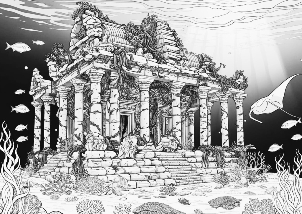 ゆるりえアート 大人の塗り絵時間 深海の財宝 – 船と灯台の塗り絵コレクション