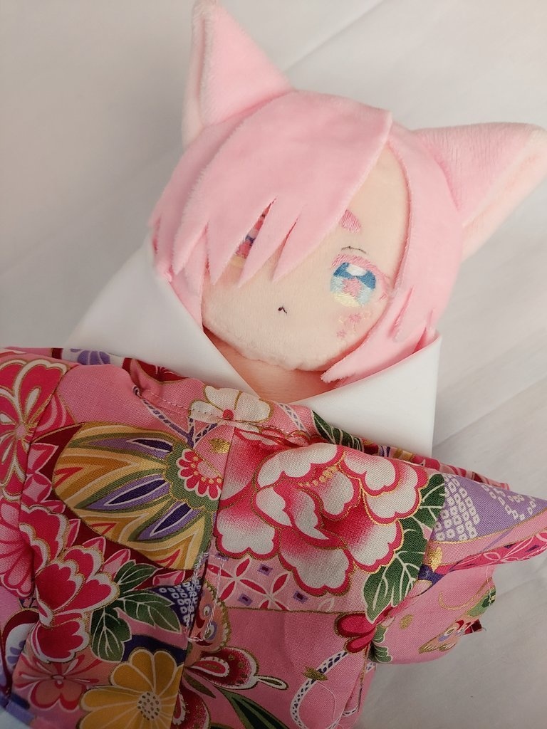 【自作ぬいぐるみ】桃色花狐【花童楼】