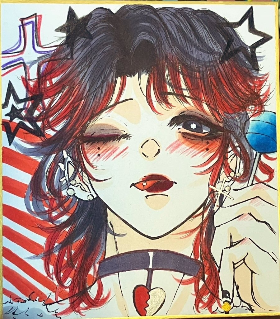 色紙　黒赤ウルフな女の子