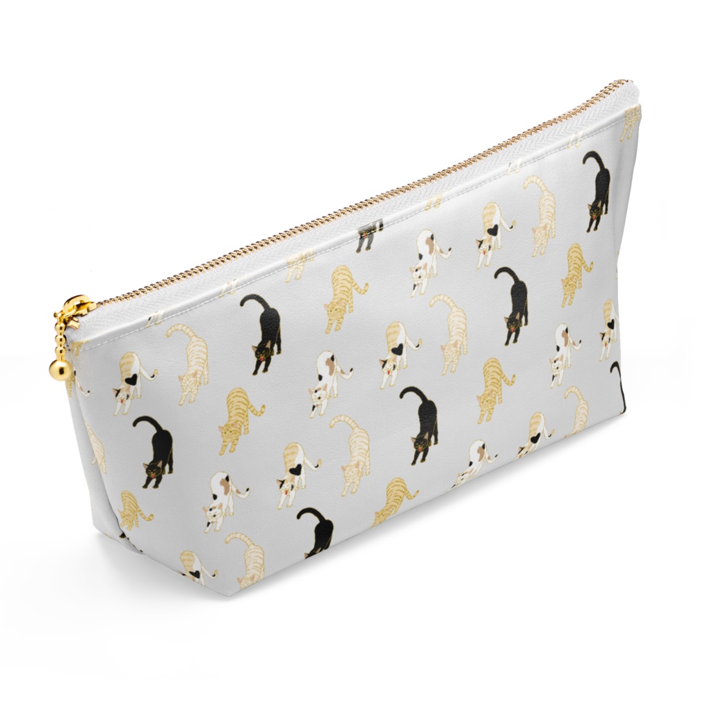 伸び猫パターン ポーチ