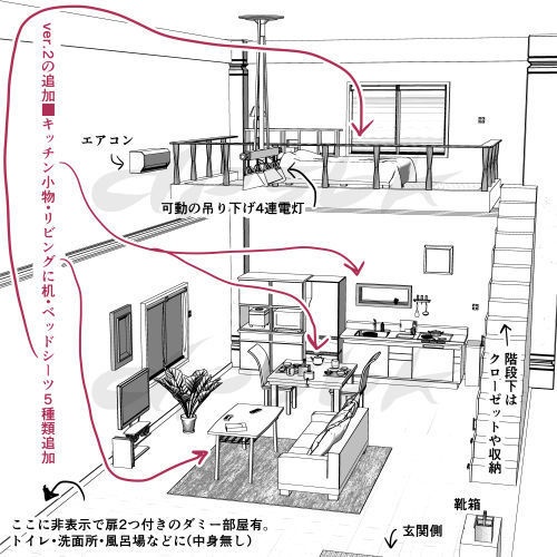 3D・ロフト部屋(現代・キッチン付き)