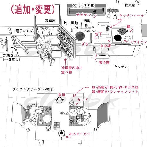 3D・ロフト部屋(現代・キッチン付き)