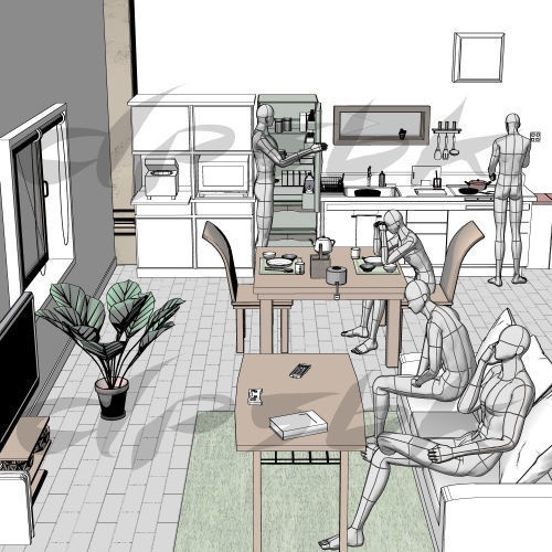 3D・ロフト部屋(現代・キッチン付き)