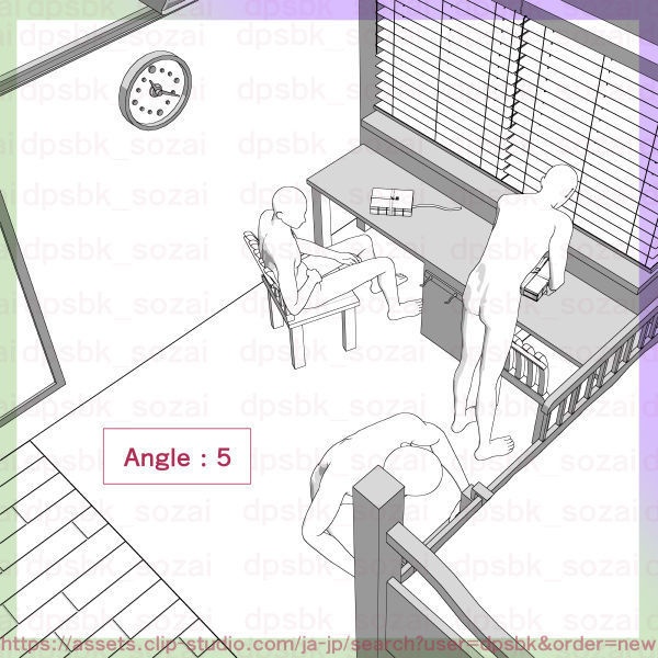 7畳デカクッション家具セットと2段ベッドの個室【3D】