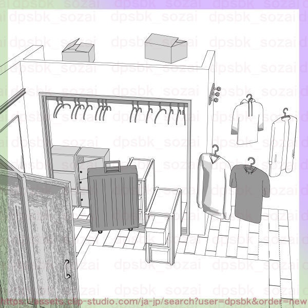 7畳デカクッション家具セットと2段ベッドの個室【3D】