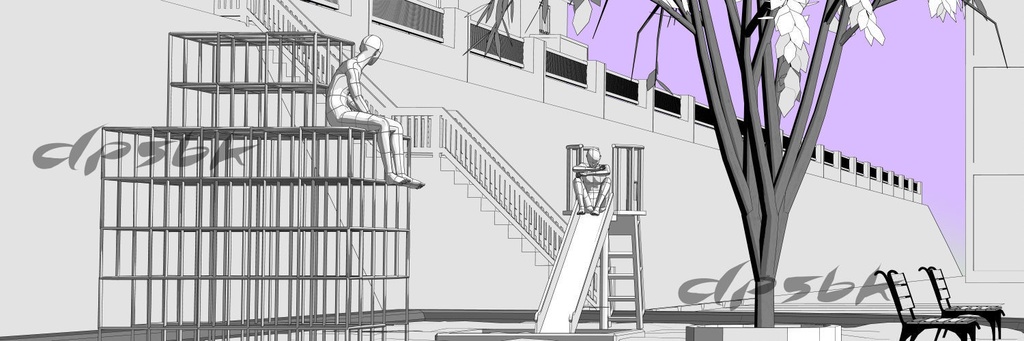 3D自宅用の家と家周りの町並み