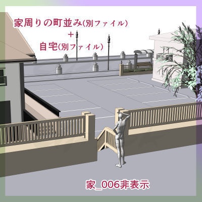 3D自宅用の家と家周りの町並み