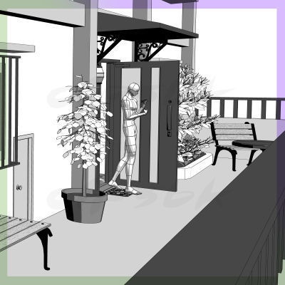 3D自宅用の家と家周りの町並み