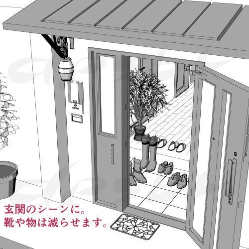 3D・玄関と玄関内部