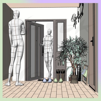 3D・玄関と玄関内部